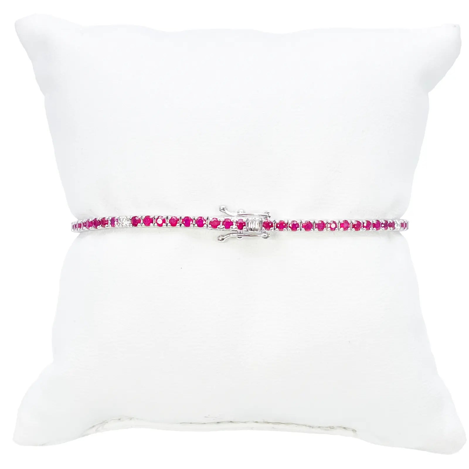 18ct White Gold Natural Round Ruby & Diamond Tennis Bracelet 2.94ct 7 Inches  Diamond Bracelets
