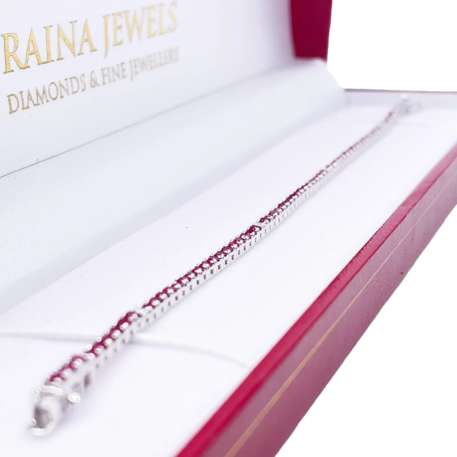 18ct White Gold Natural Round Ruby & Diamond Tennis Bracelet 4.90ct 7 Inches  Diamond Bracelets