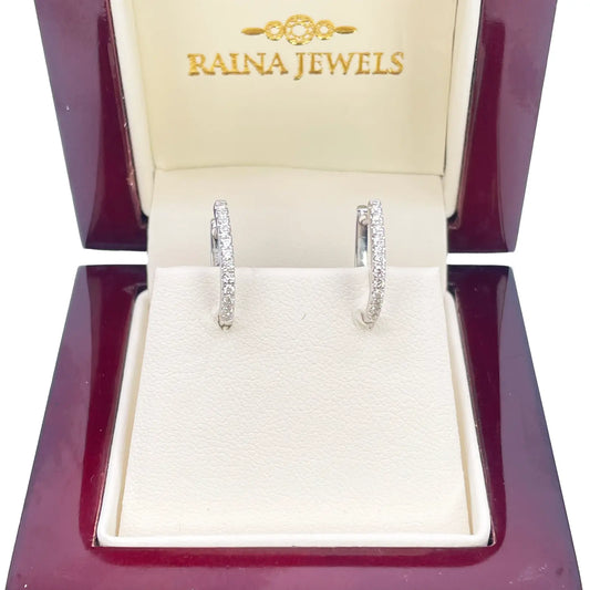 18ct White Gold Small Pave Diamond Hoop Earrings 0.20ct  Diamond Bracelets