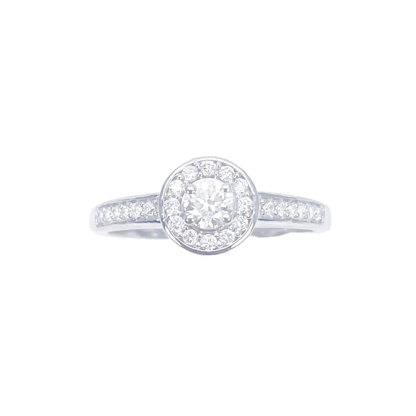 18ct White Gold & Round Natural Diamond Pav� Halo Ring 0.30ct 