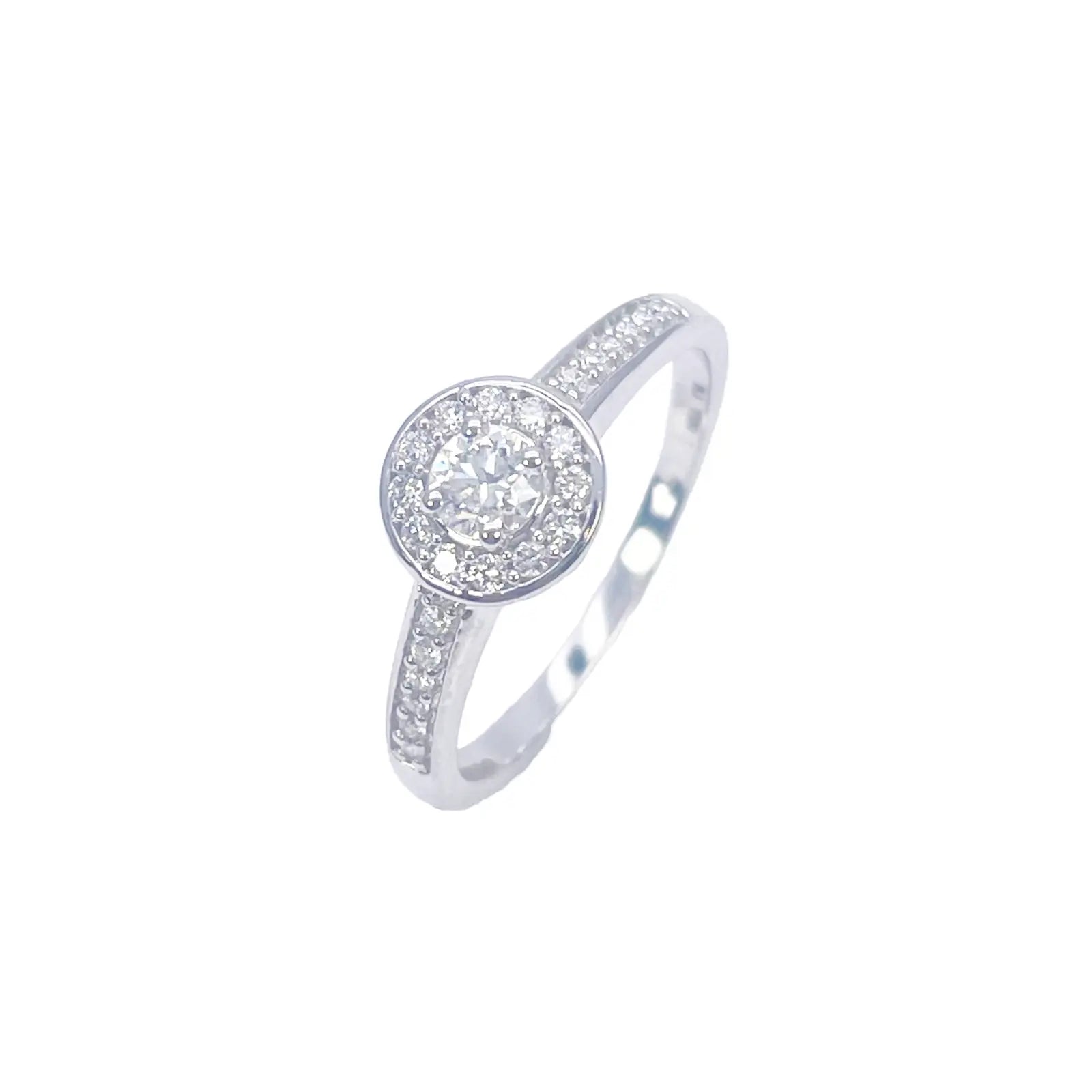 18ct White Gold & Round Natural Diamond Pav� Halo Ring 0.30ct 