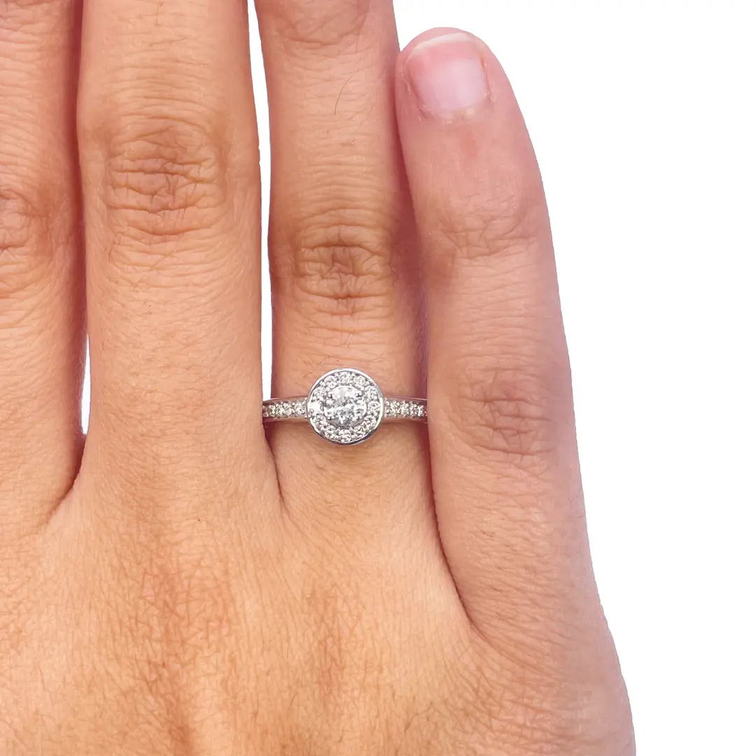18ct White Gold & Round Natural Diamond Pav� Halo Ring 0.30ct 