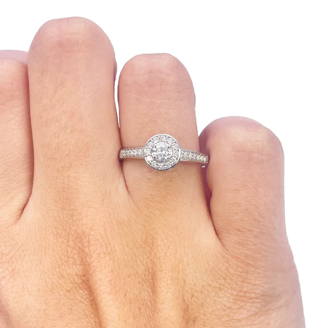 18ct White Gold & Round Natural Diamond Pav� Halo Ring 0.30ct 