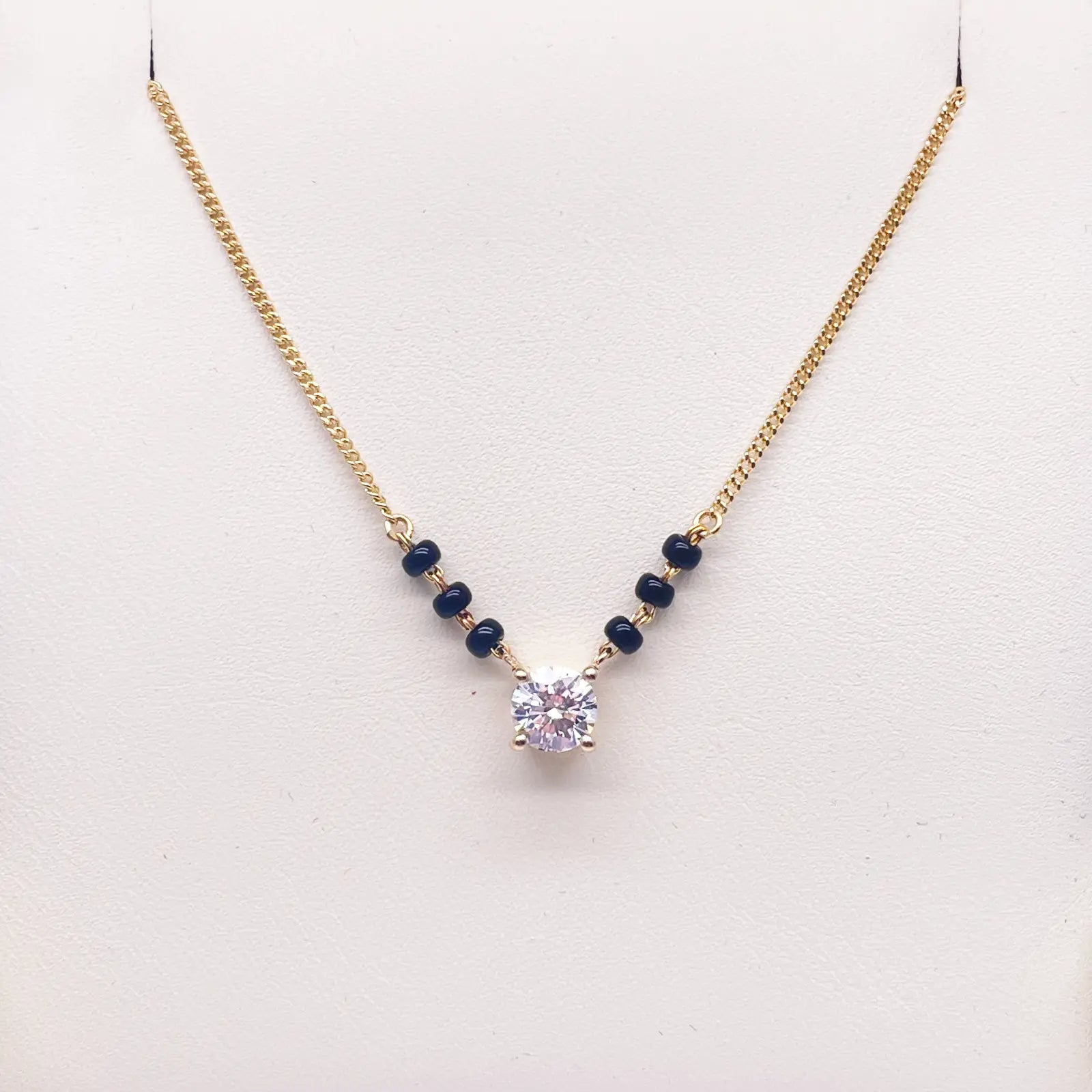 18ct Yellow Gold Lab Grown Diamond 0.70ct Black Beads Solitaire Mangalsutra Necklace  Mangalsutra Chains
