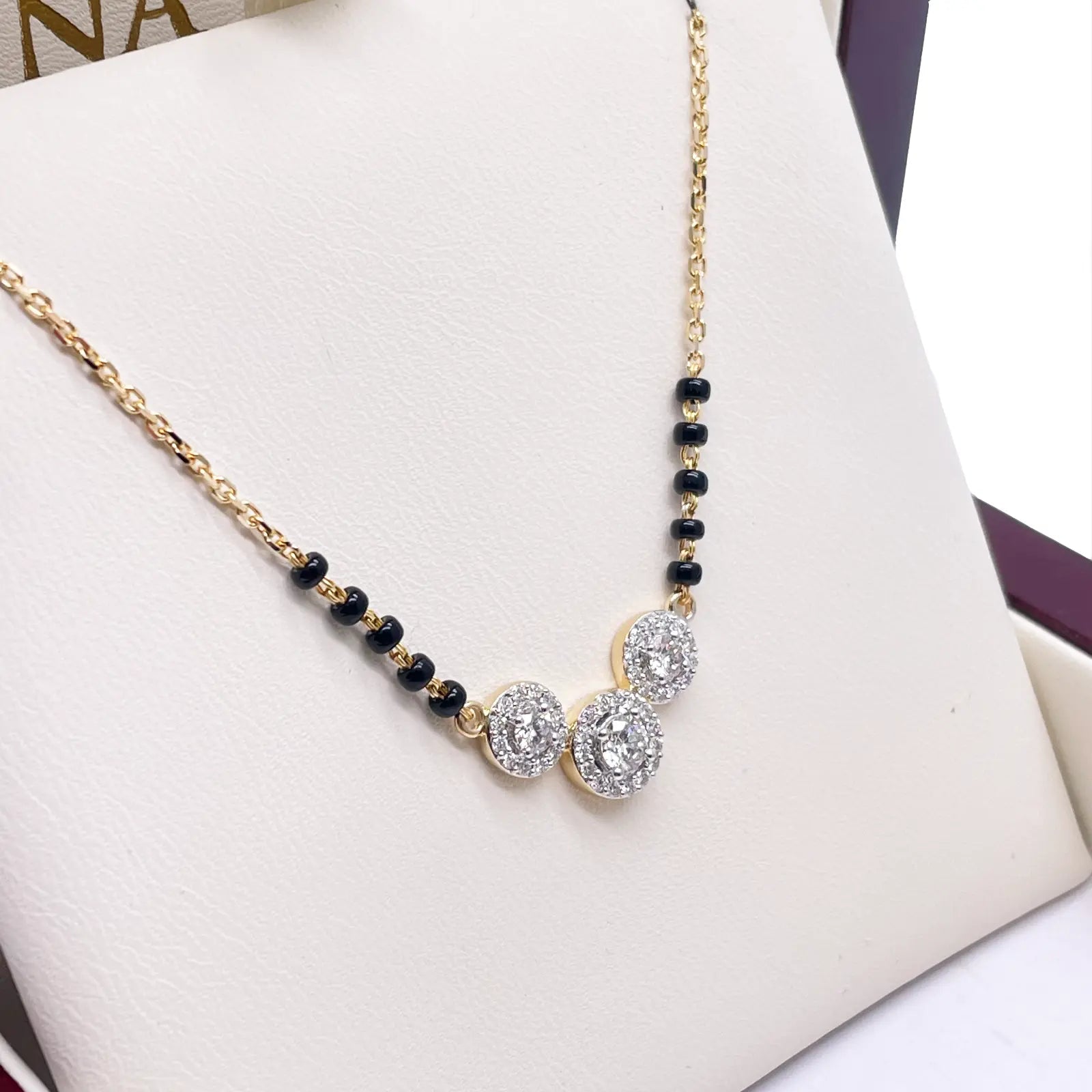 18ct Yellow Gold Natural Diamond 0.62ct Triple Halo Pendant Mangalsutra Necklace Hallmarked  Mangalsutra Chains