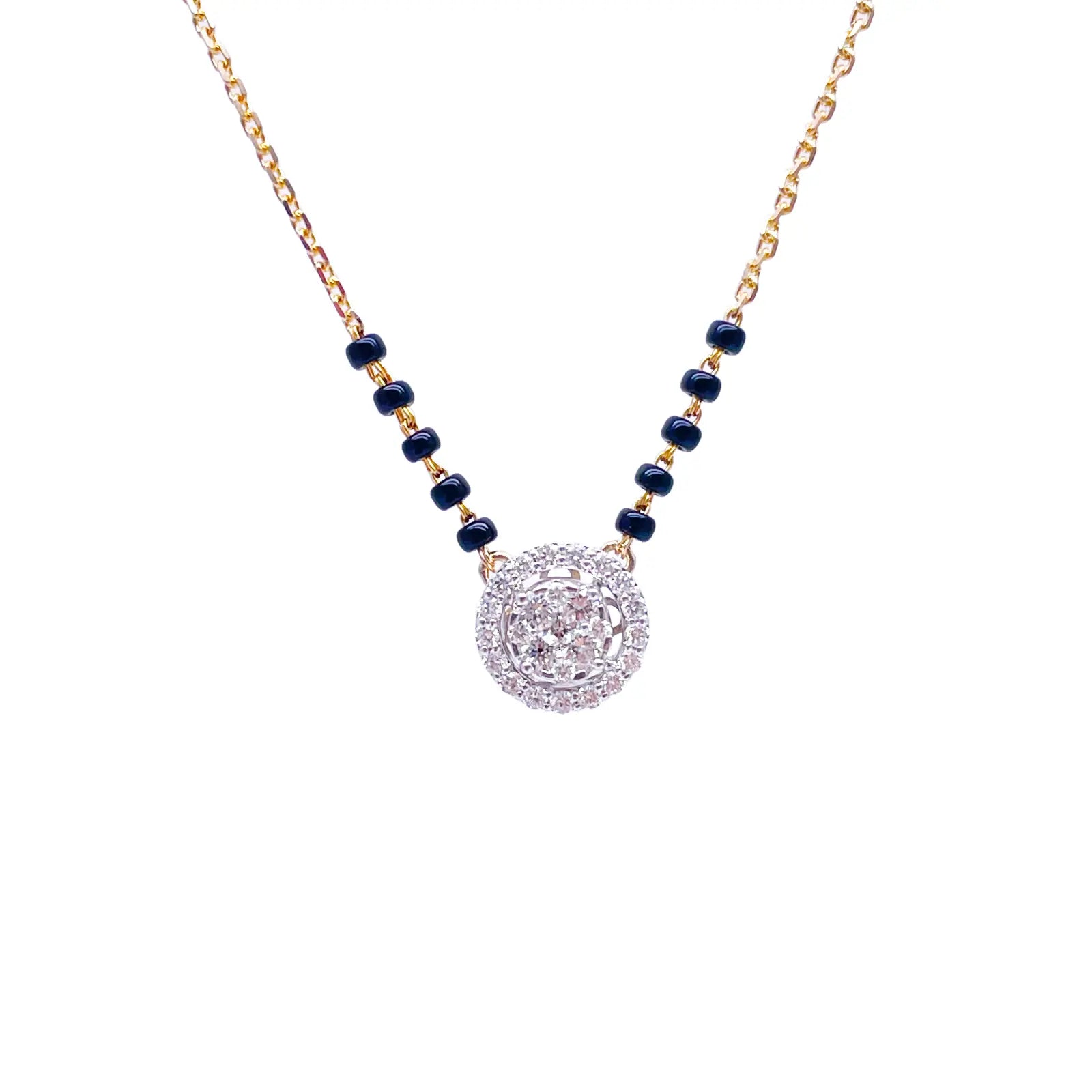 18ct Yellow Gold Natural Diamond Cushion Pendant Mangalsutra Necklace 0.45ct IGI  Mangalsutra Chains