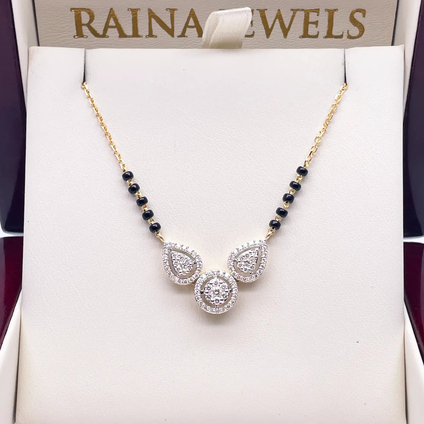18ct Yellow Gold Natural Diamond Pear Round Halo Mangalsutra Necklace 0.58ct IGI Certified  Mangalsutra Chains
