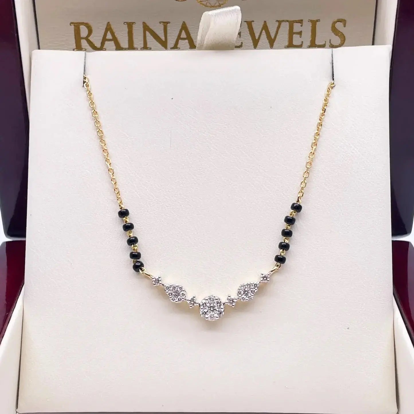 18ct Yellow Gold Natural Diamond Round & Pear Mangalsutra Necklace 0.45ct IGI Certified  Mangalsutra chain