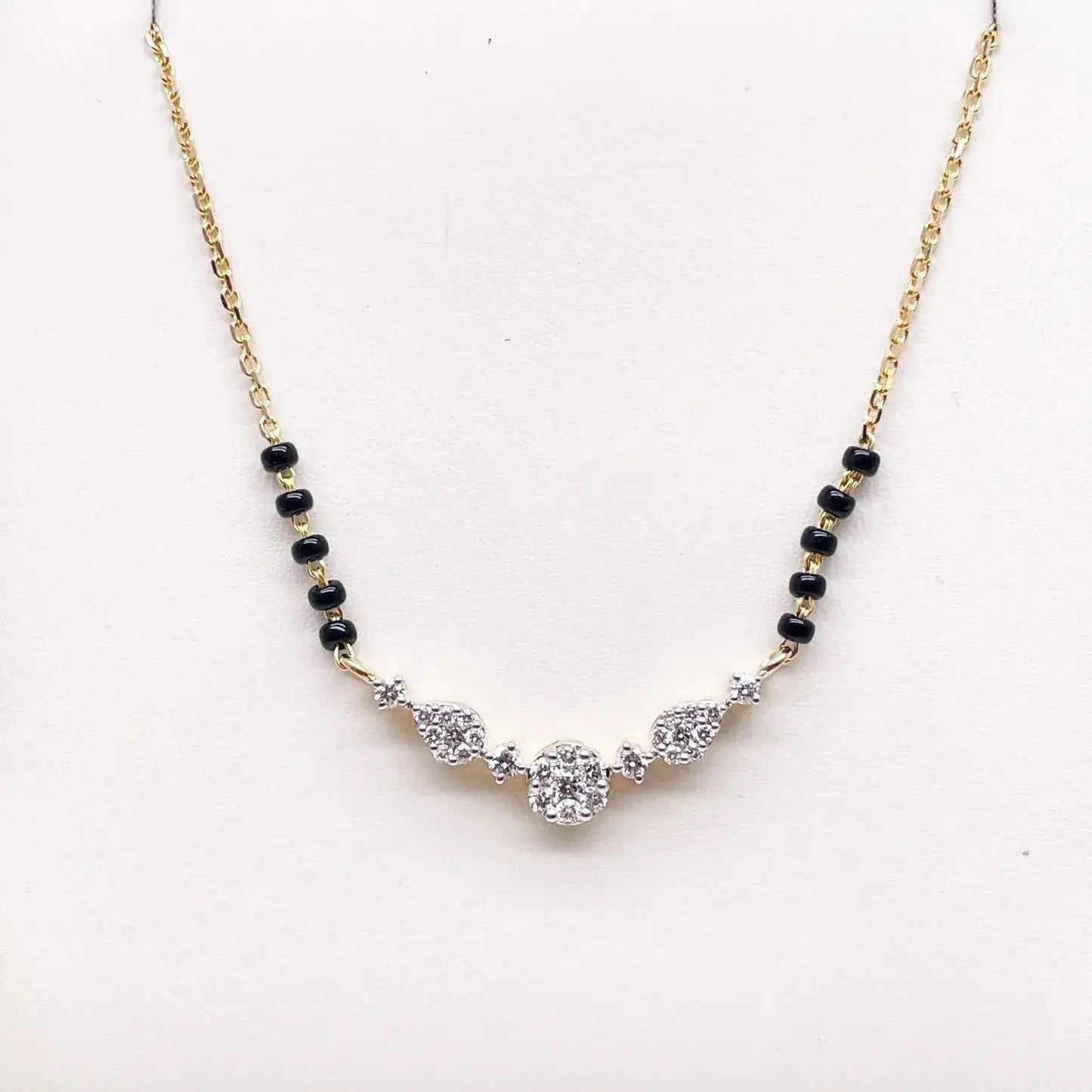 18ct Yellow Gold Natural Diamond Round & Pear Mangalsutra Necklace 0.45ct IGI Certified  Mangalsutra chain