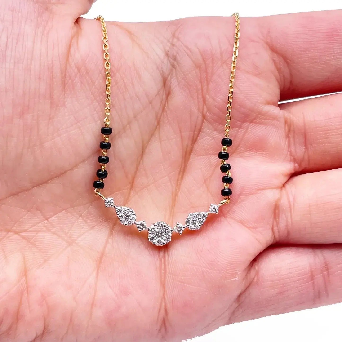 18ct Yellow Gold Natural Diamond Round & Pear Mangalsutra Necklace 0.45ct IGI Certified  Mangalsutra chain