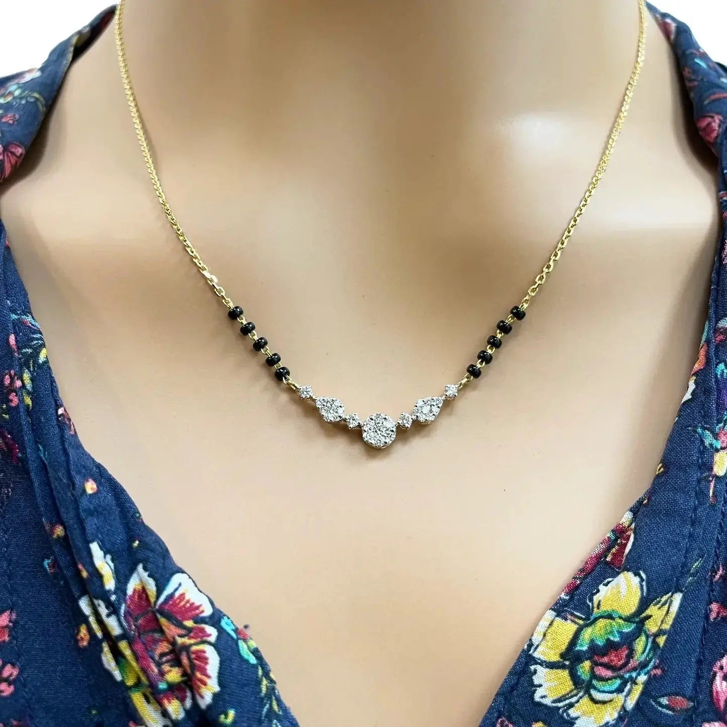 18ct Yellow Gold Natural Diamond Round & Pear Mangalsutra Necklace 0.45ct IGI Certified  Mangalsutra chain