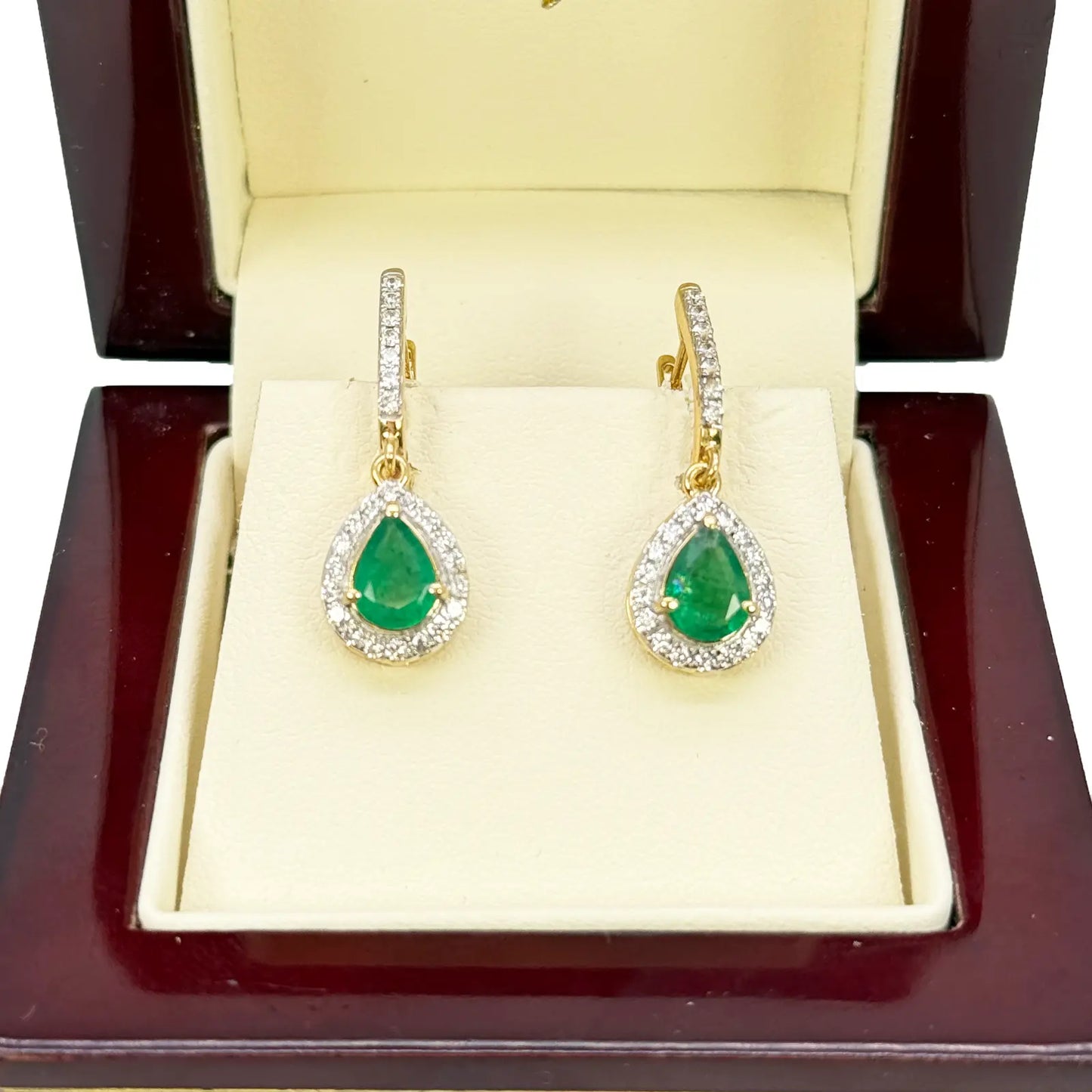 18ct Yellow Gold Natural Diamond & Zambian Emerald Huggie Hoop Earrings 1.48ct  Diamond earring