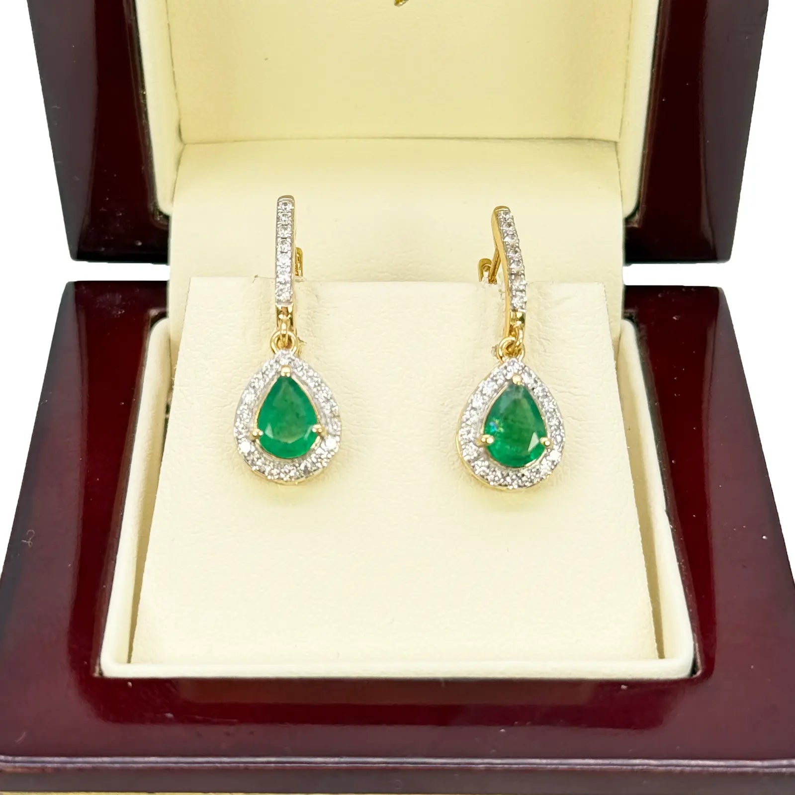 18ct Yellow Gold Natural Diamond & Zambian Emerald Huggie Hoop Earrings 1.48ct  Diamond earring