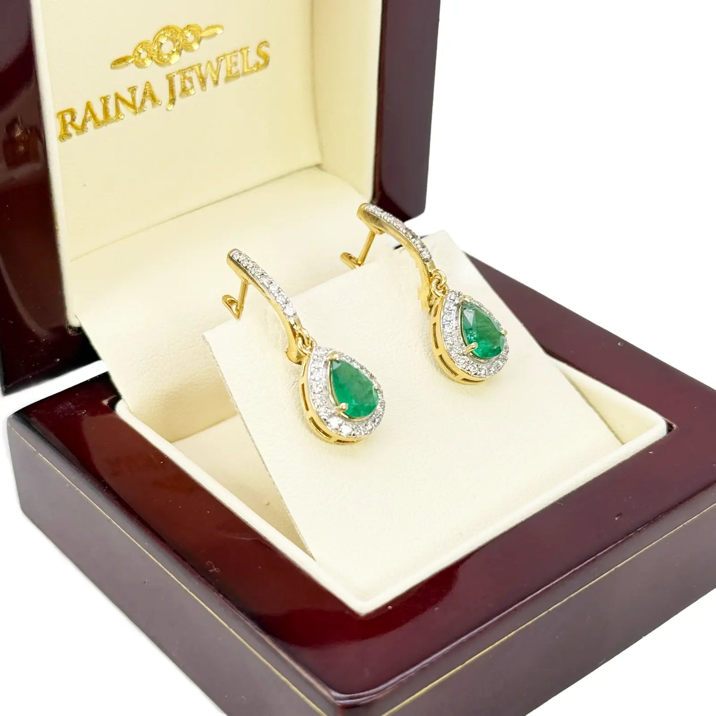 18ct Yellow Gold Natural Diamond & Zambian Emerald Huggie Hoop Earrings 1.48ct  Diamond earring