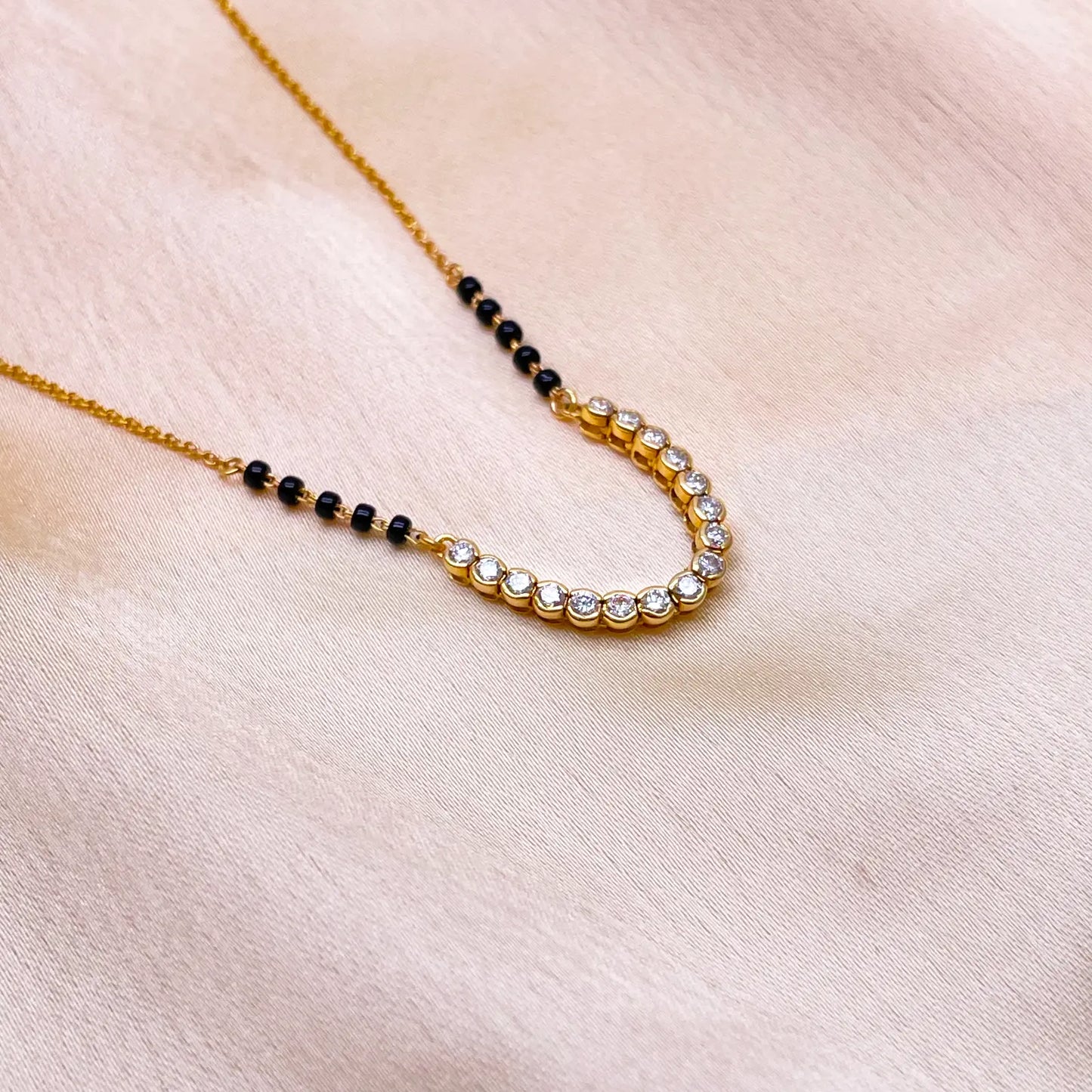 18ct Yellow Gold & Natural Diamonds 0.45ct 10 Beaded Mangalsutra Necklace Chain Hallmarked  Mangalsutra Chains