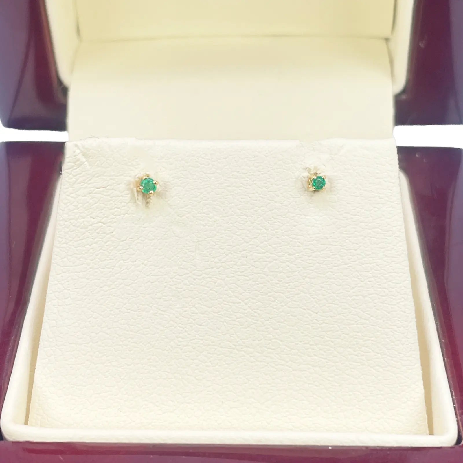 18ct Yellow Gold & Natural Round 4-Claw Emerald Children's Earrings 0.04ct 