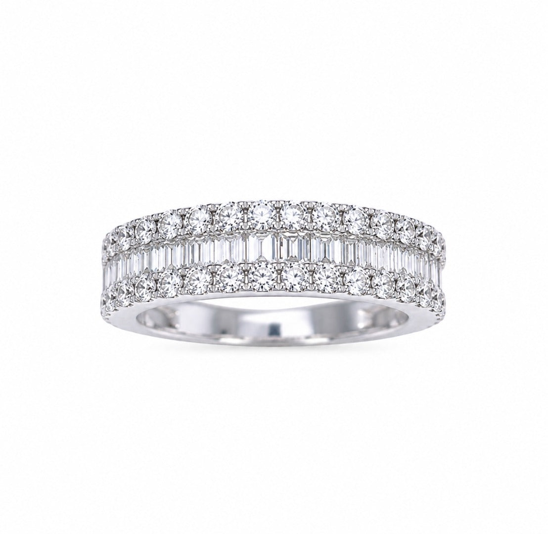 18 Carat Round & Baguette Diamonds Half Eternity  Band 0.92 carat 4.6mm Wide