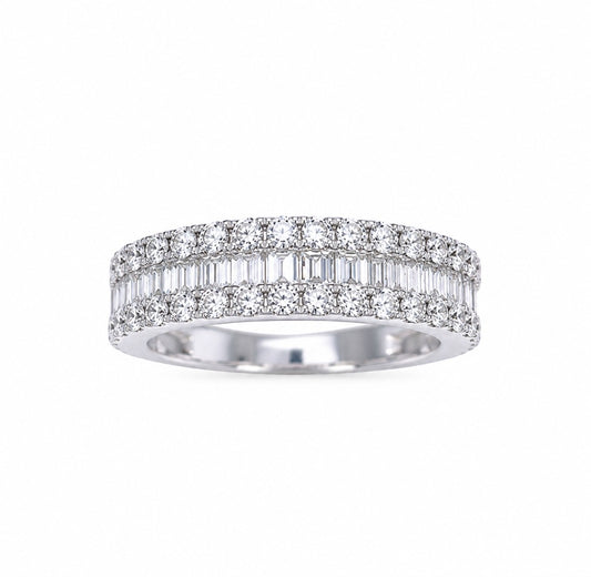 18 Carat Round & Baguette Diamonds Half Eternity  Band 0.92 carat 4.6mm Wide