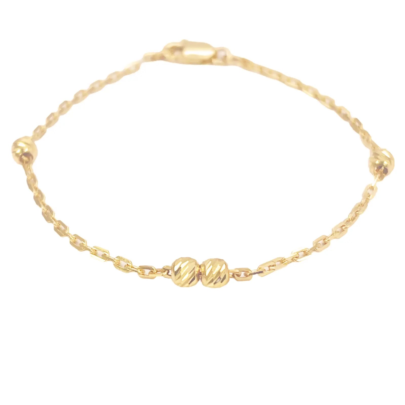 22ct Gold Baby Bracelet Four Diamond Cut Beads & Cable link Chain 5 Inches 