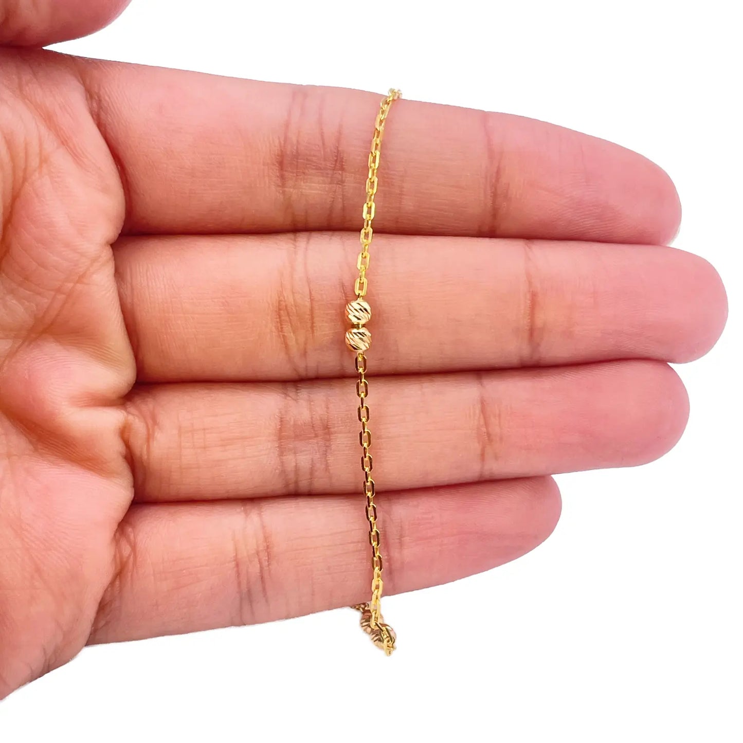 22ct Gold Beaded Bracelet Six Diamond Cut Beads Cable Chain 7 Inches 2.9mm Width 