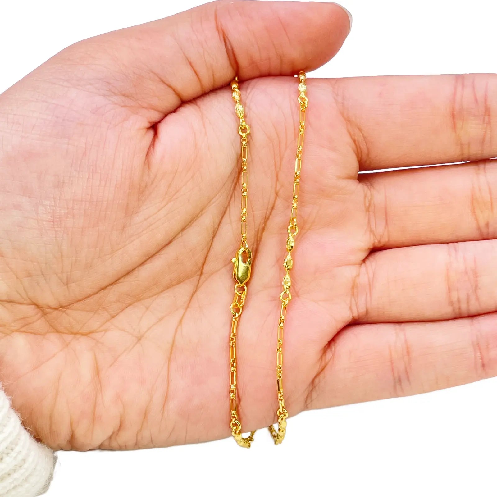 22ct Gold Beaded Necklace Diamond Cut High Polished Oval Beads Chain 18 Inches 