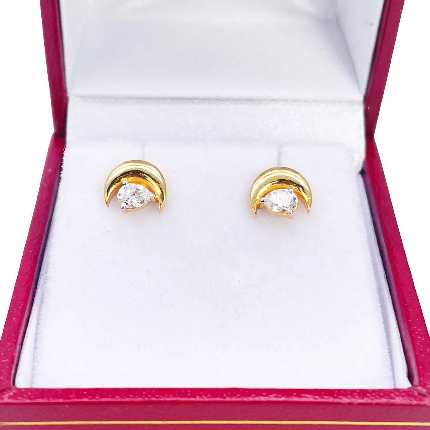 22ct Gold Crescent Moon & Pear Stud Earrings - 6.5x7.5mm  Gold earring