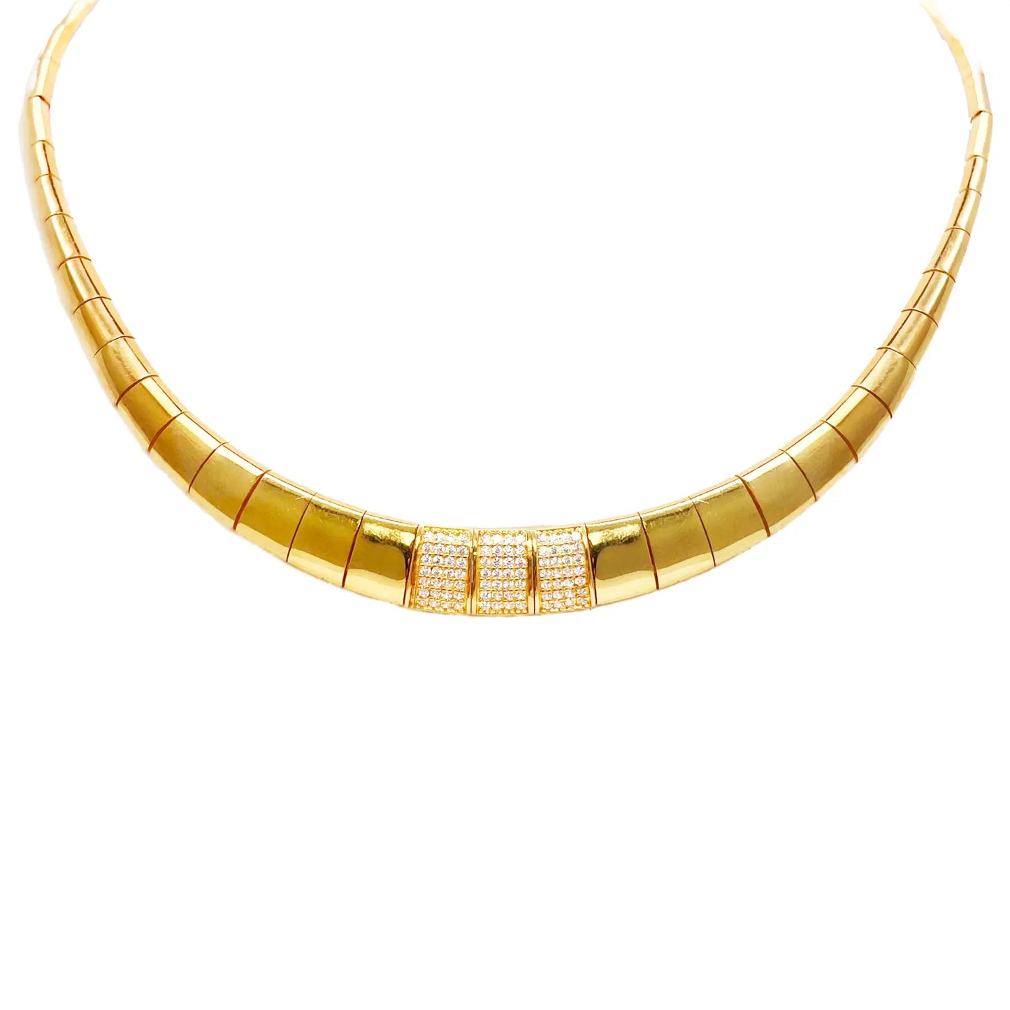 22ct Gold Cubic Zirconia Choker Necklace High Polished 15 Inches 8.8mm Width 
