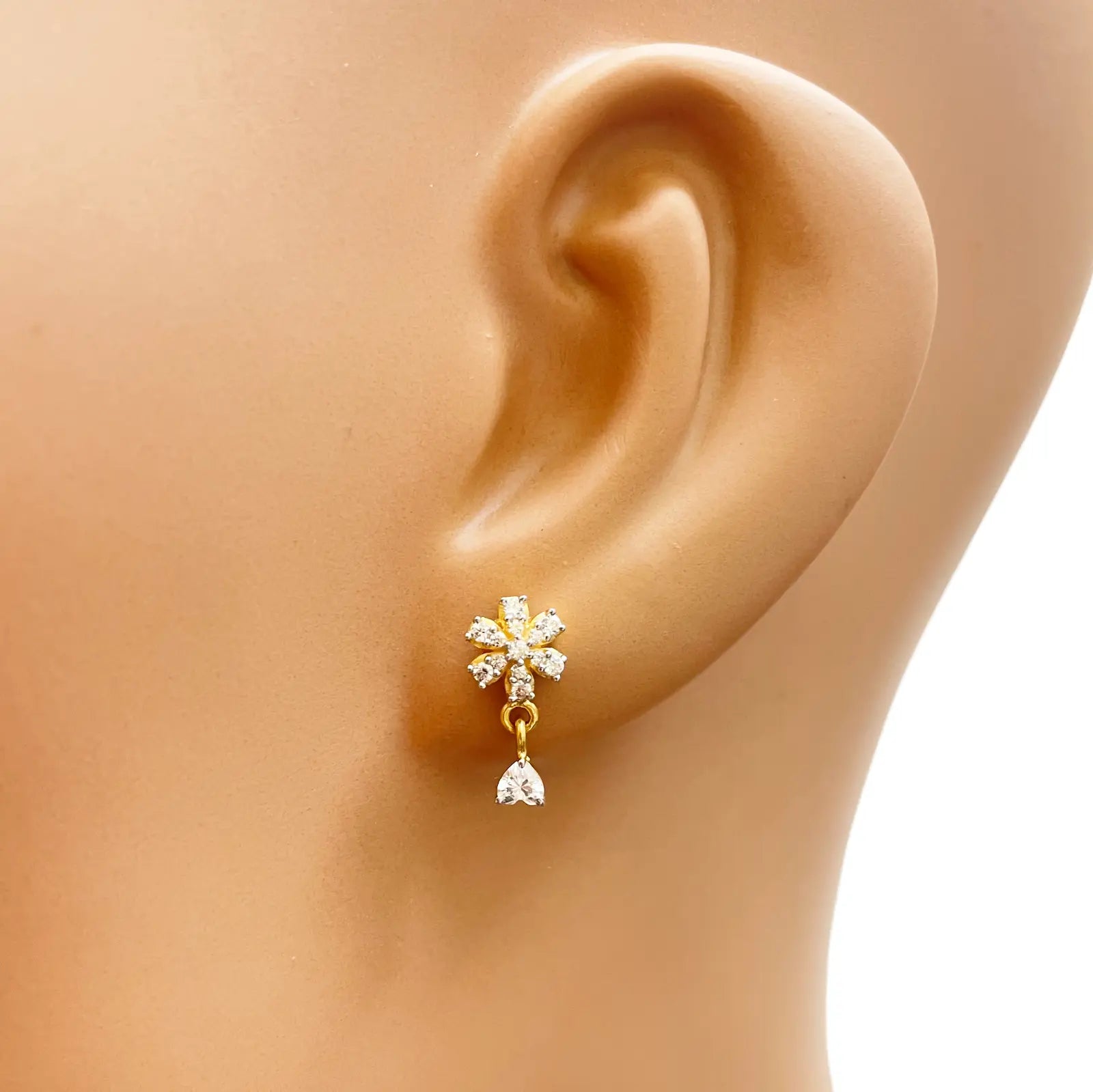 22ct Gold Cubic Zirconia Cluster Floral Stud Earrings Sparkle Design 13x6.5mm  Gold earring