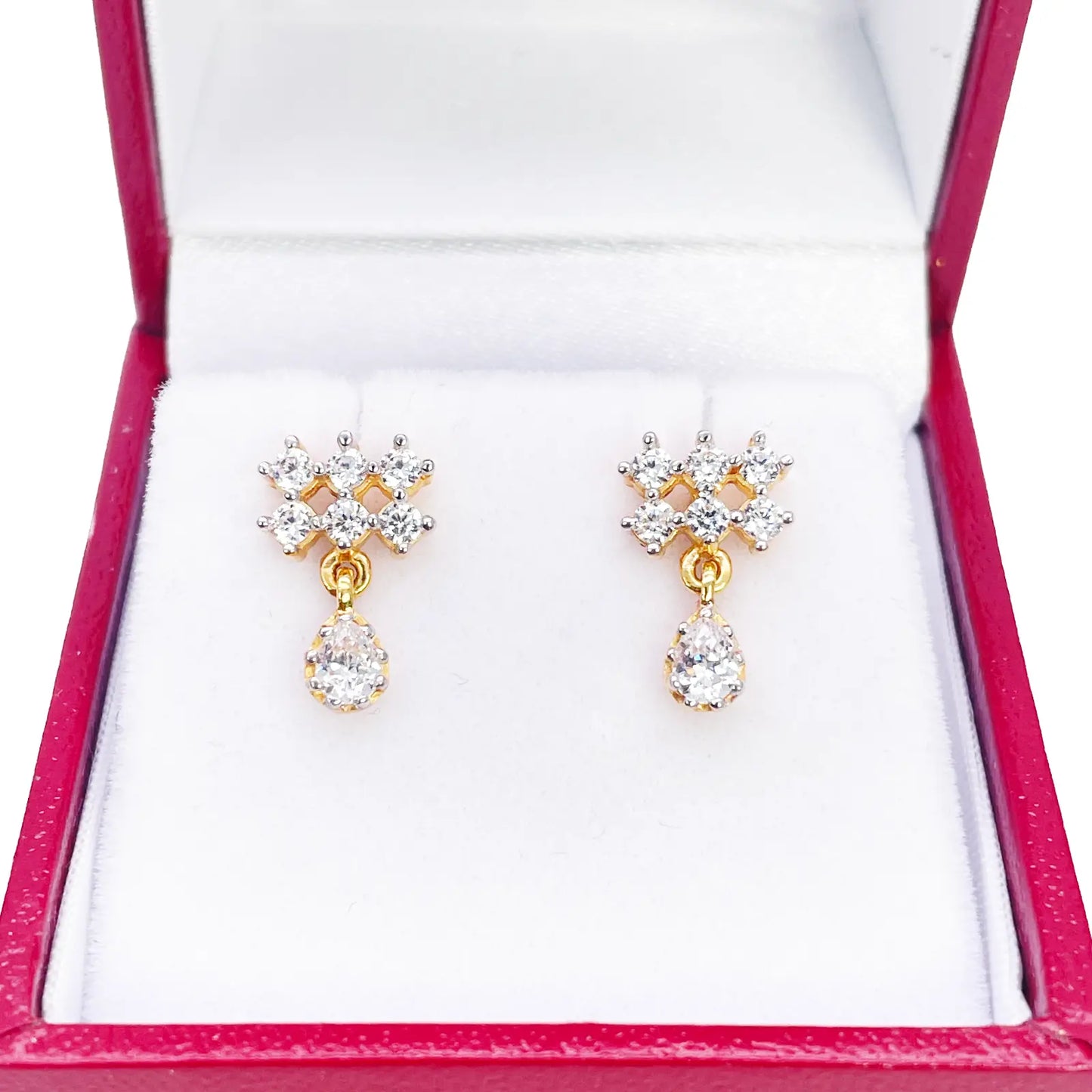 22ct Gold Cubic Zirconia Cluster Mini Teardrop Stud Earrings Sparkle Design 13x8mm  Gold earring