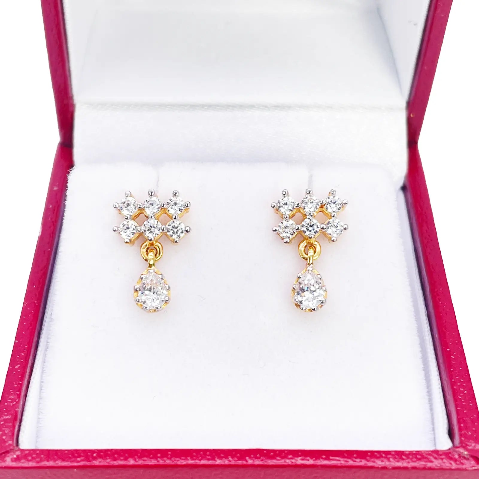 22ct Gold Cubic Zirconia Cluster Mini Teardrop Stud Earrings Sparkle Design 13x8mm  Gold earring
