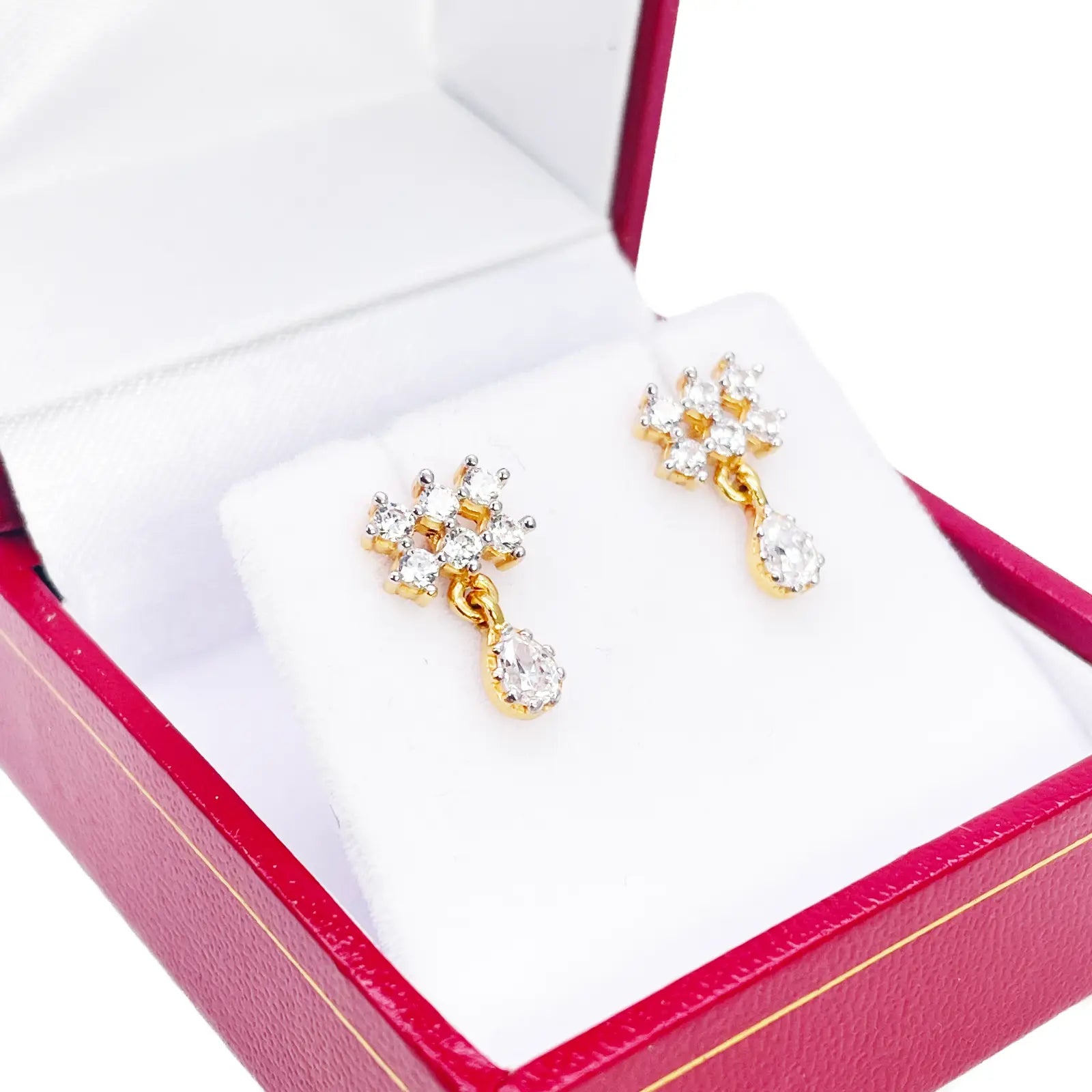 22ct Gold Cubic Zirconia Cluster Mini Teardrop Stud Earrings Sparkle Design 13x8mm  Gold earring