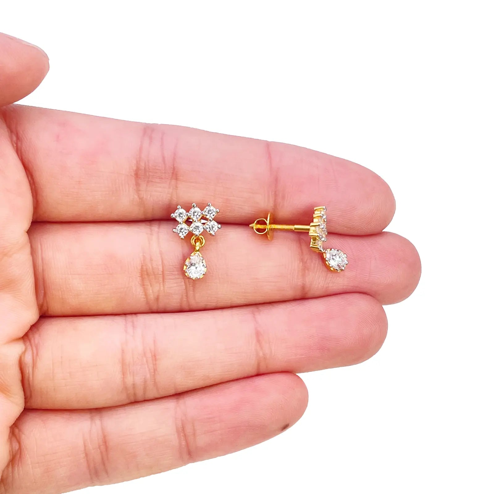 22ct Gold Cubic Zirconia Cluster Mini Teardrop Stud Earrings Sparkle Design 13x8mm  Gold earring