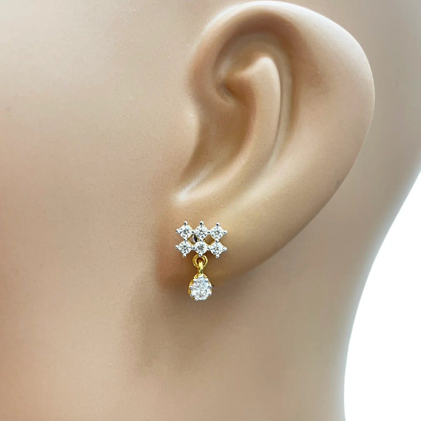 22ct Gold Cubic Zirconia Cluster Mini Teardrop Stud Earrings Sparkle Design 13x8mm  Gold earring