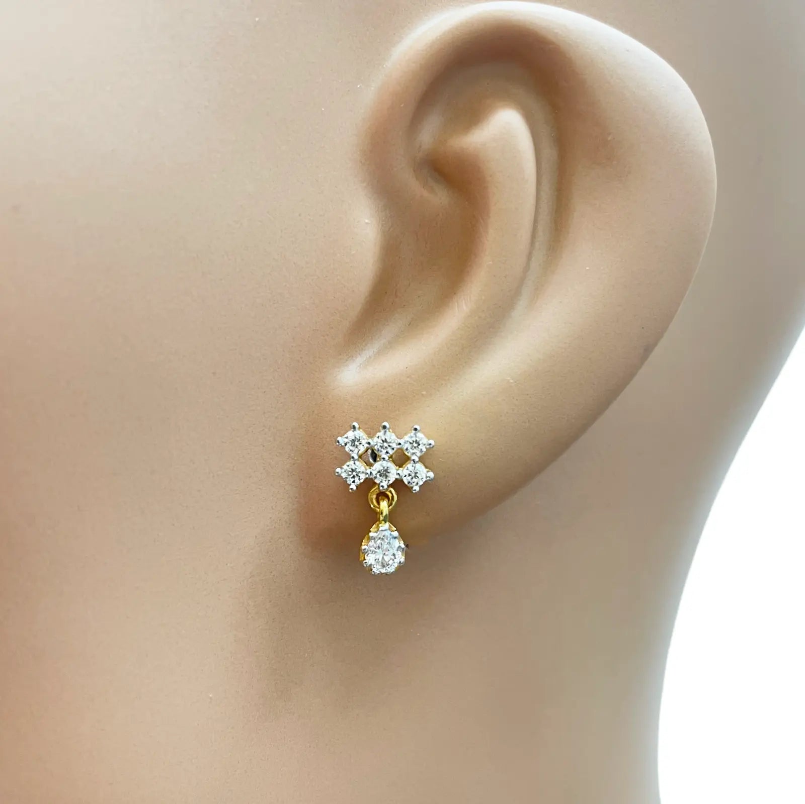 22ct Gold Cubic Zirconia Cluster Mini Teardrop Stud Earrings Sparkle Design 13x8mm  Gold earring