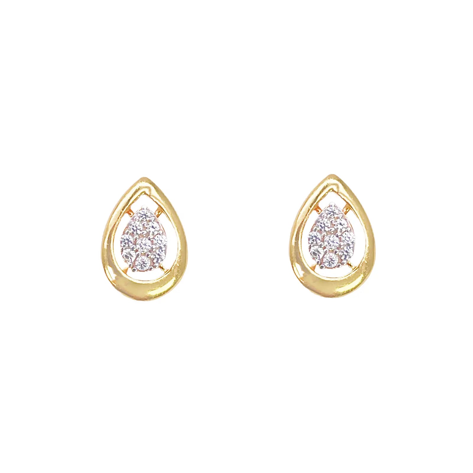 22ct Gold Cubic Zirconia Pear Stud High Polished Earrings Sparkle Design 10x7mm  Gold earring