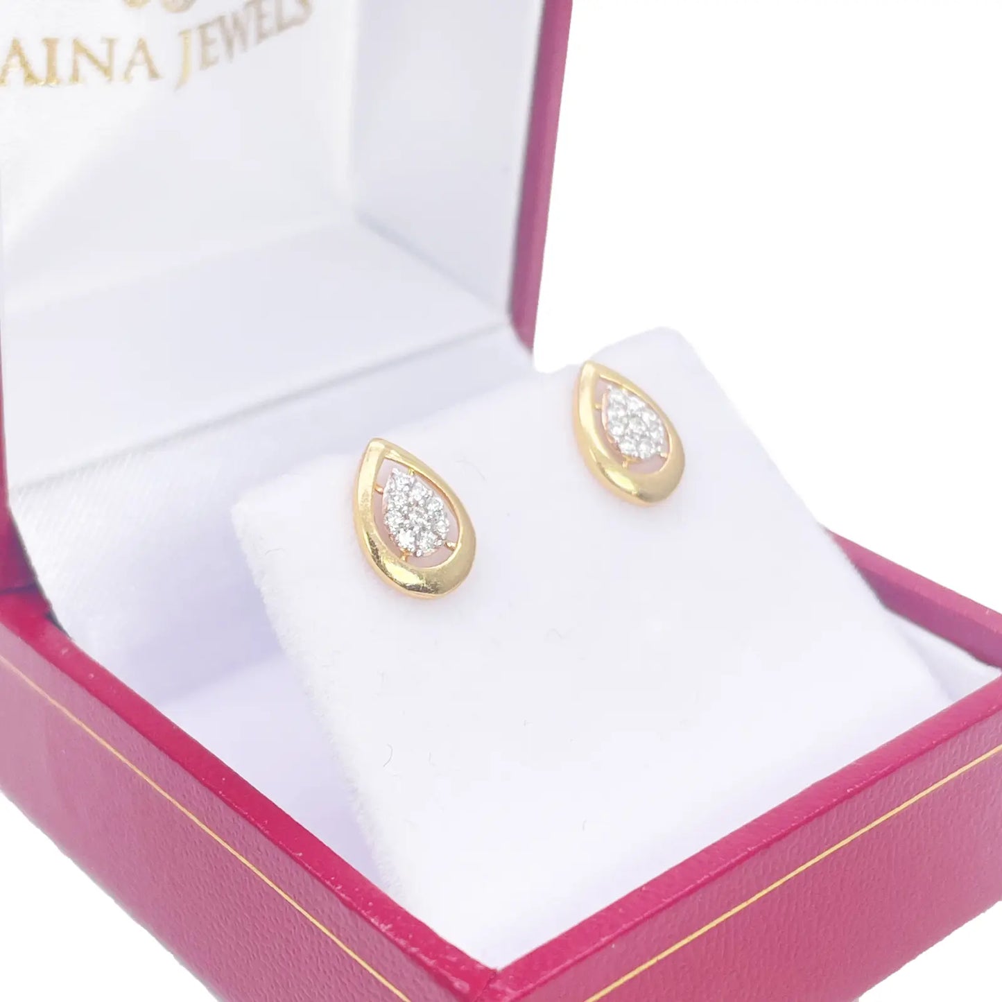 22ct Gold Cubic Zirconia Pear Stud High Polished Earrings Sparkle Design 10x7mm  Gold earring