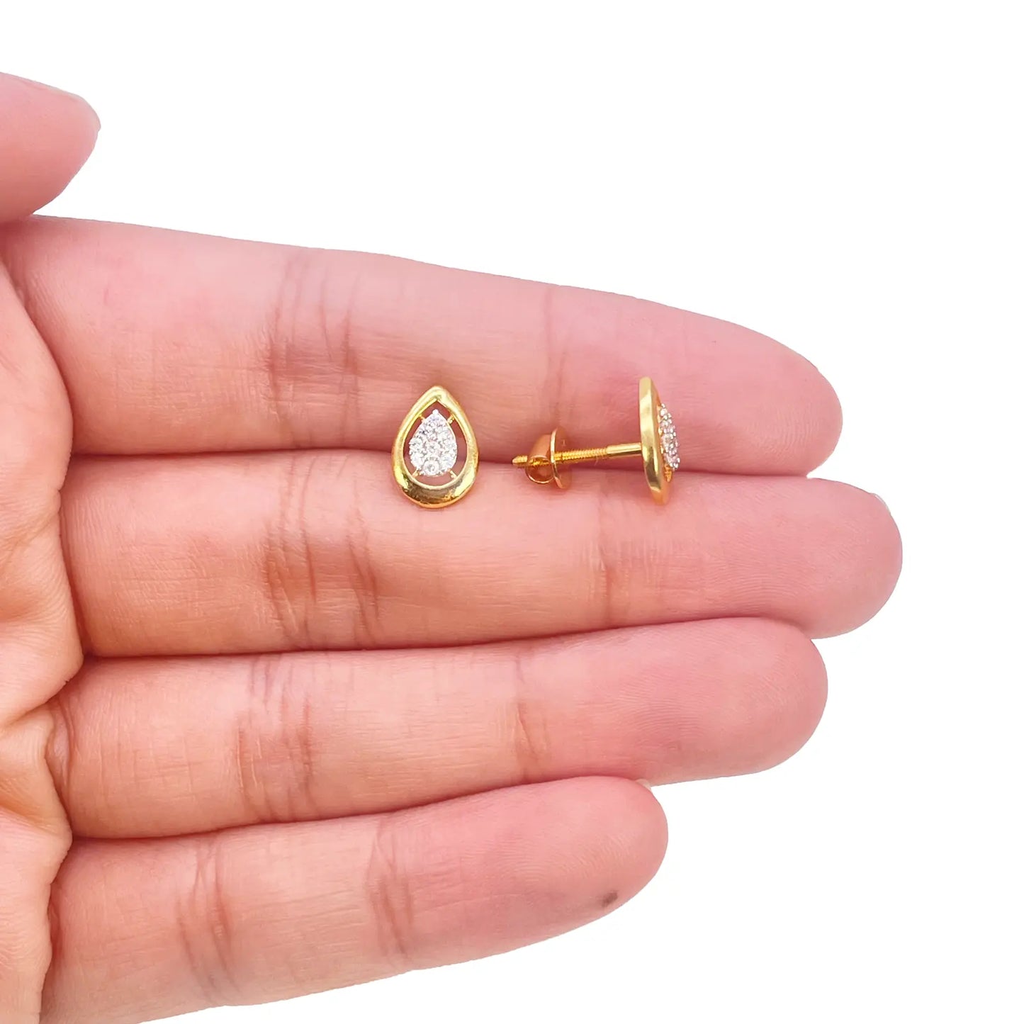 22ct Gold Cubic Zirconia Pear Stud High Polished Earrings Sparkle Design 10x7mm  Gold earring