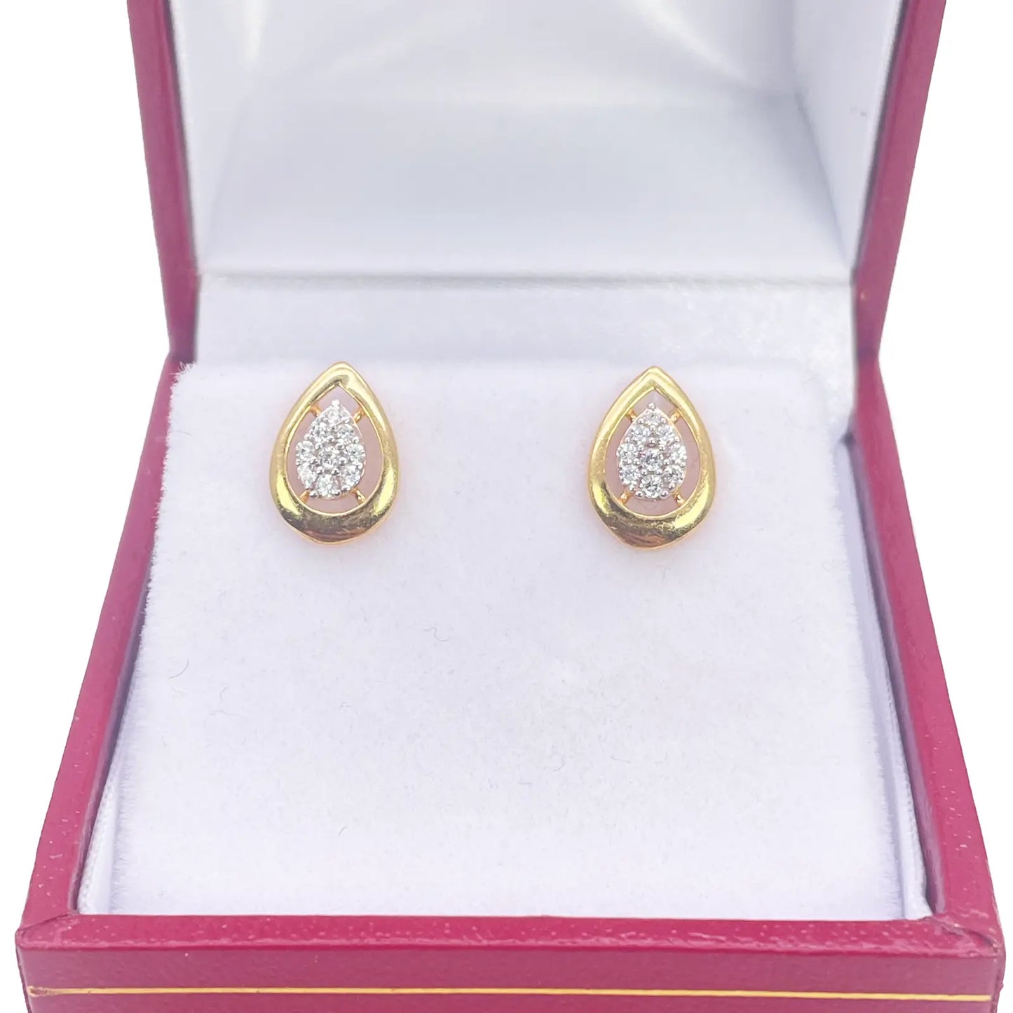 22ct Gold Cubic Zirconia Pear Stud High Polished Earrings Sparkle Design 10x7mm  Gold earring