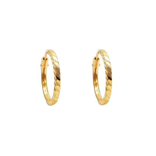 22ct Gold Diamond-Cut High-Polish Hoop Earrings ? 14mm Diameter  Gold Hoop Earring
