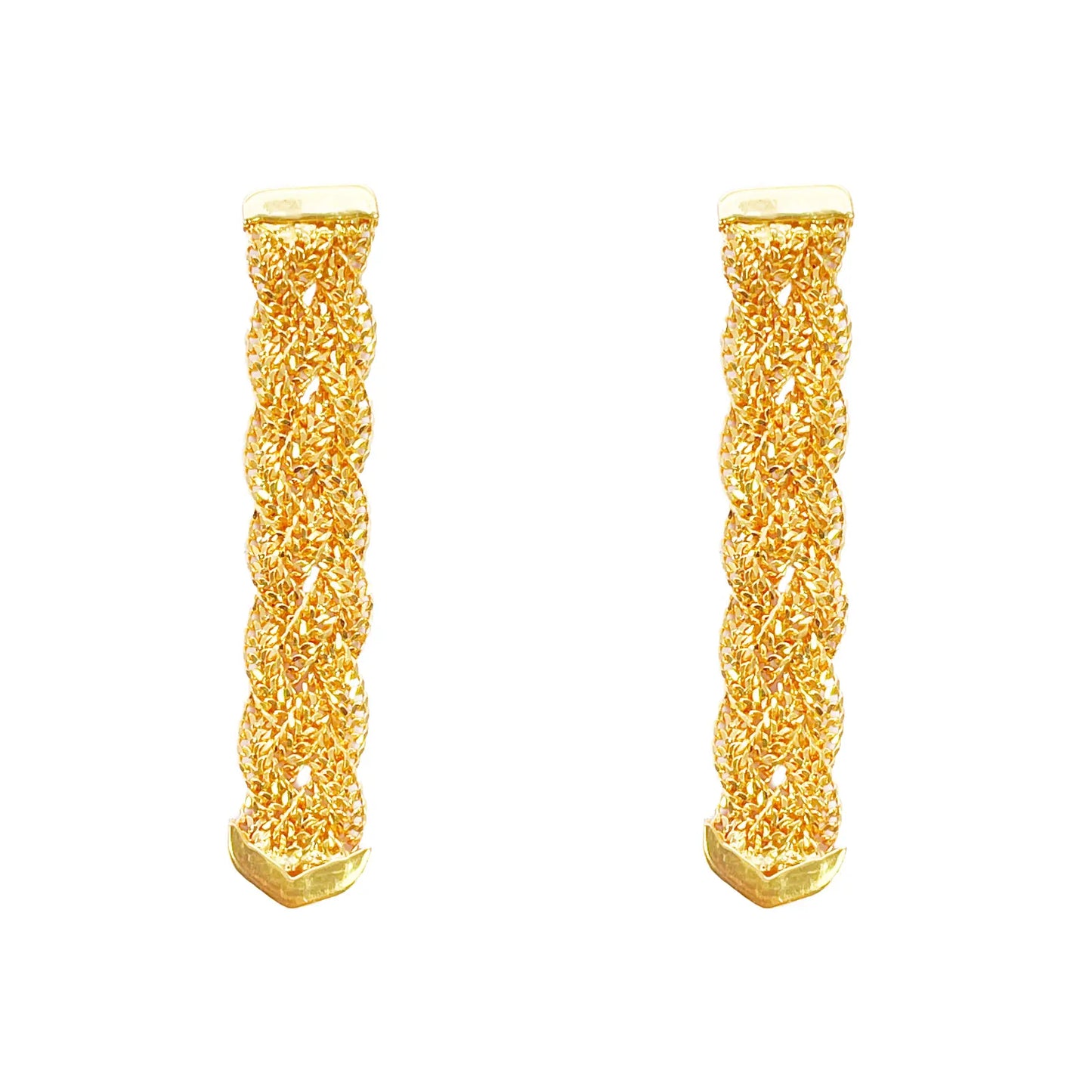 22ct Gold Filigree Earrings Braided Drop Studs 38x6.5mm 