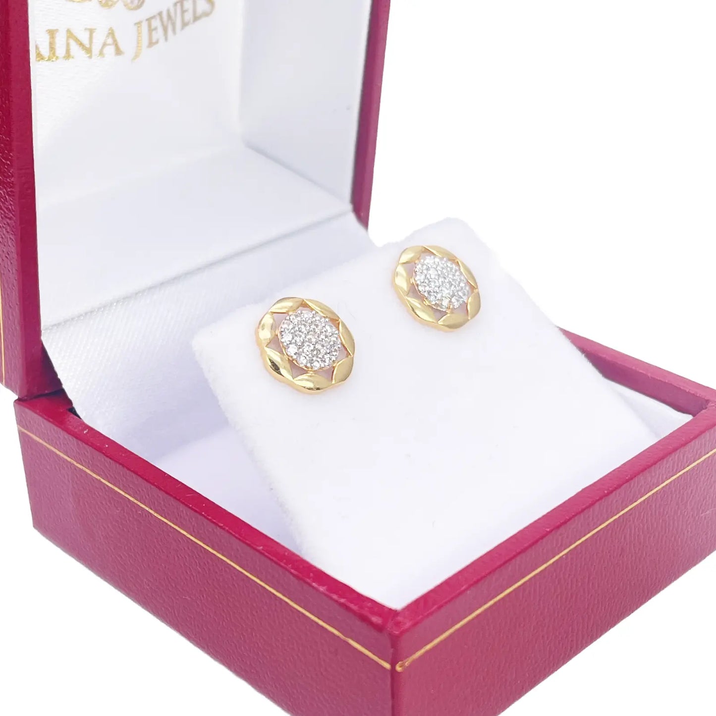 22ct Gold Floral Cubic Zirconia Cluster Stud Earrings High Polished - 9.5mm Width  Gold earring