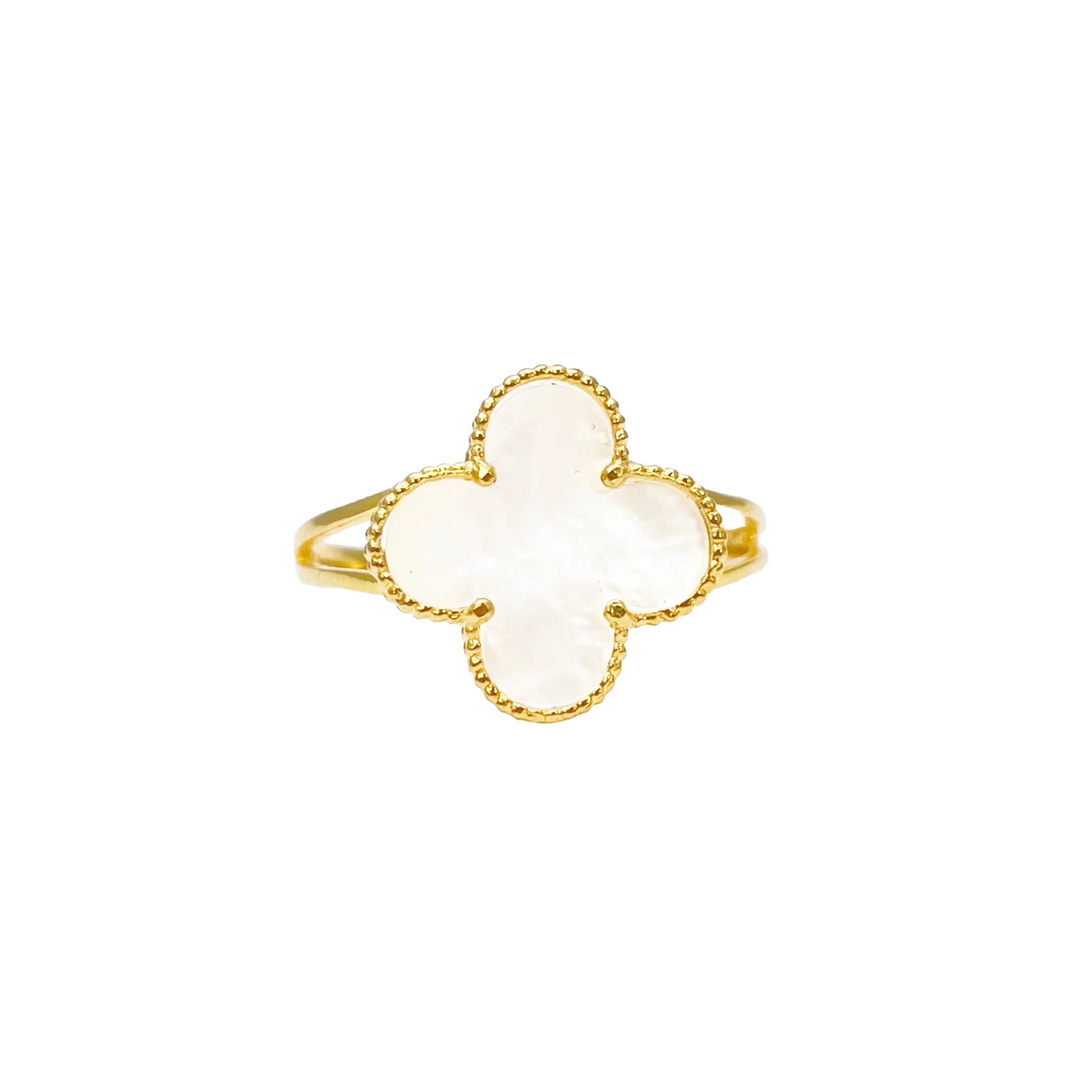 22ct Gold Leaf Ring Trendy Mother Of Pearl Split Shank - 13mm Width  Gold Ring