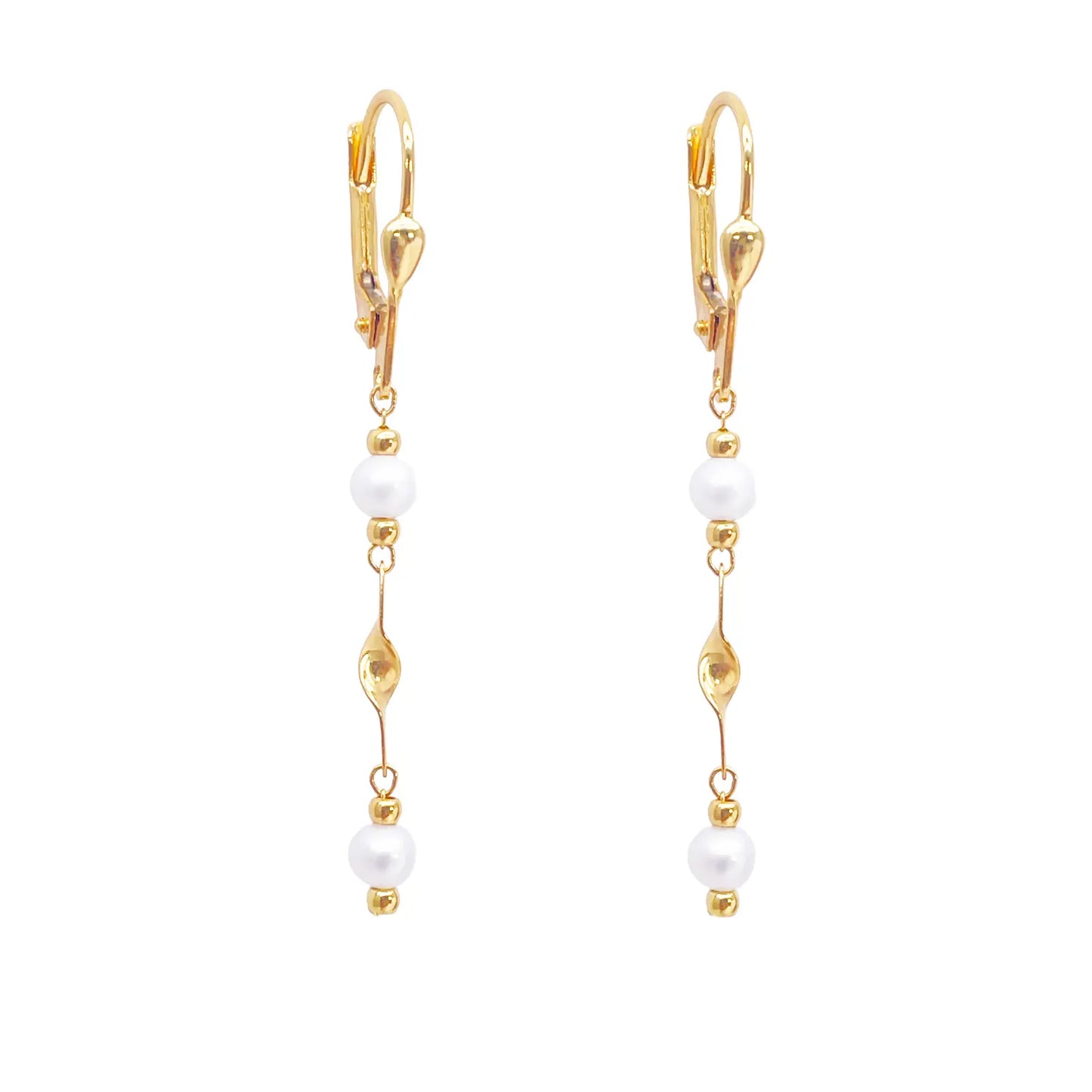 22ct Gold Pearl Drop Earrings Leverback Freshwater Pearl Twisted Design 1.8 Inch  Gold earring