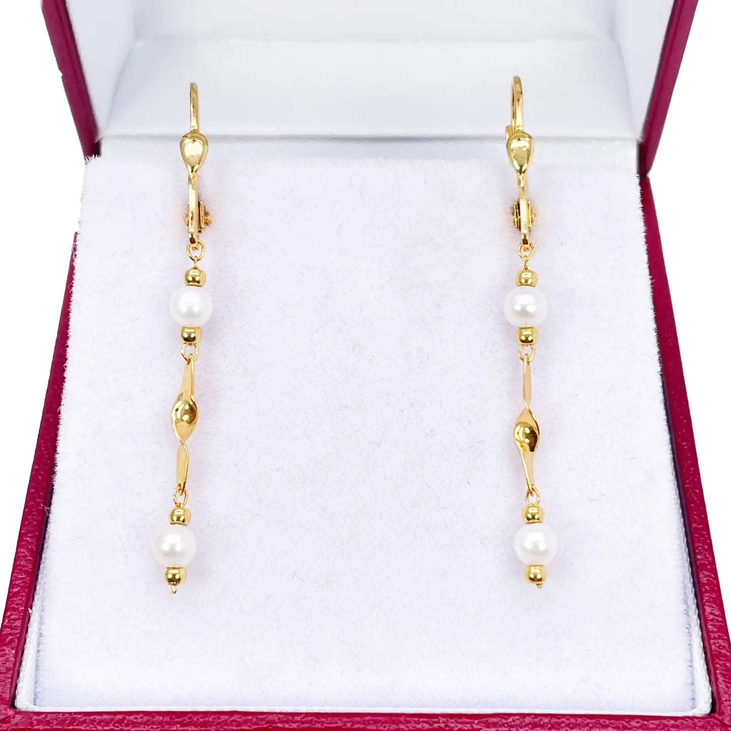 22ct Gold Pearl Drop Earrings Leverback Freshwater Pearl Twisted Design 1.8 Inch  Gold earring