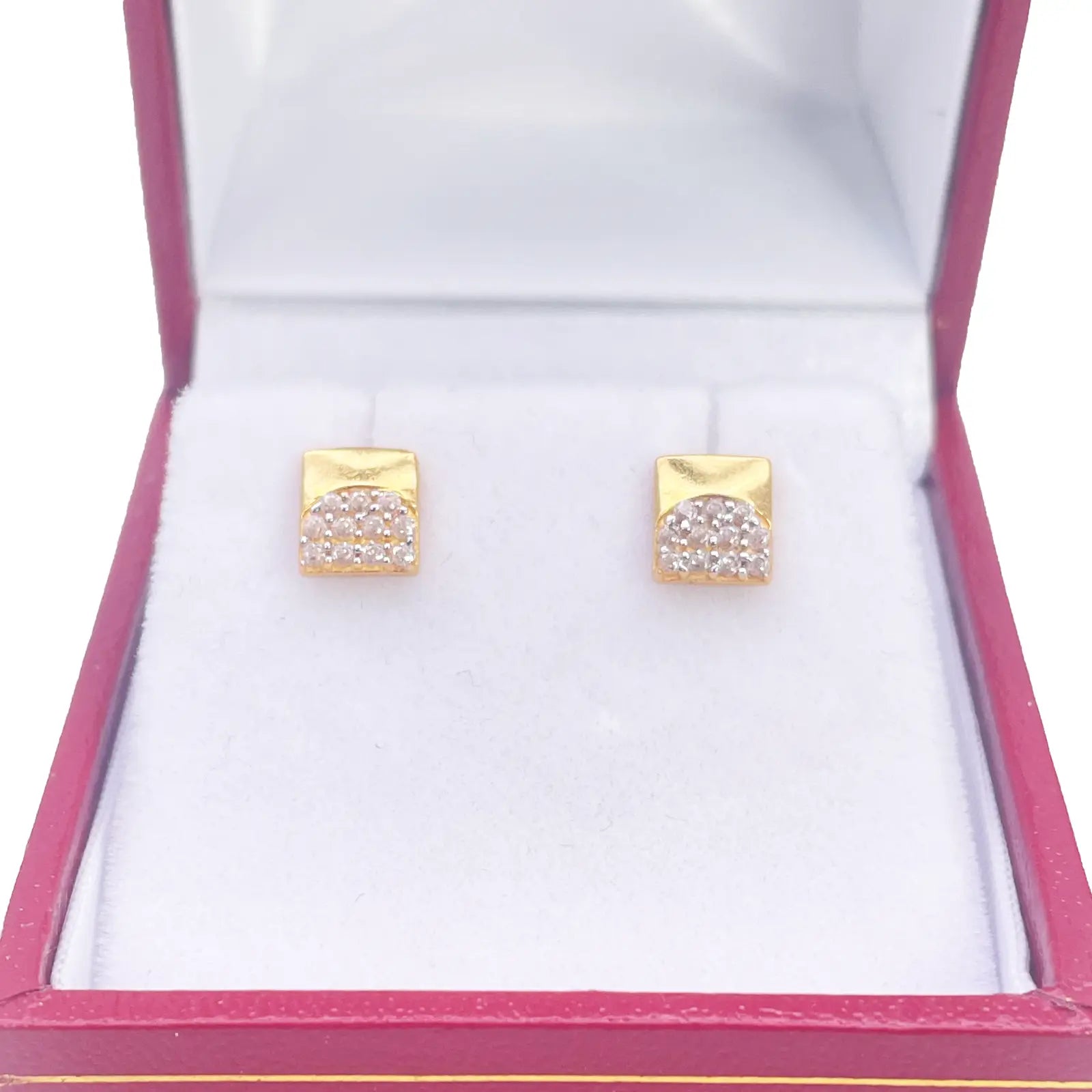 22ct Gold Square Cubic Zirconia Stud High Polished Earrings Sparkle Design 5.5mm  Gold earring
