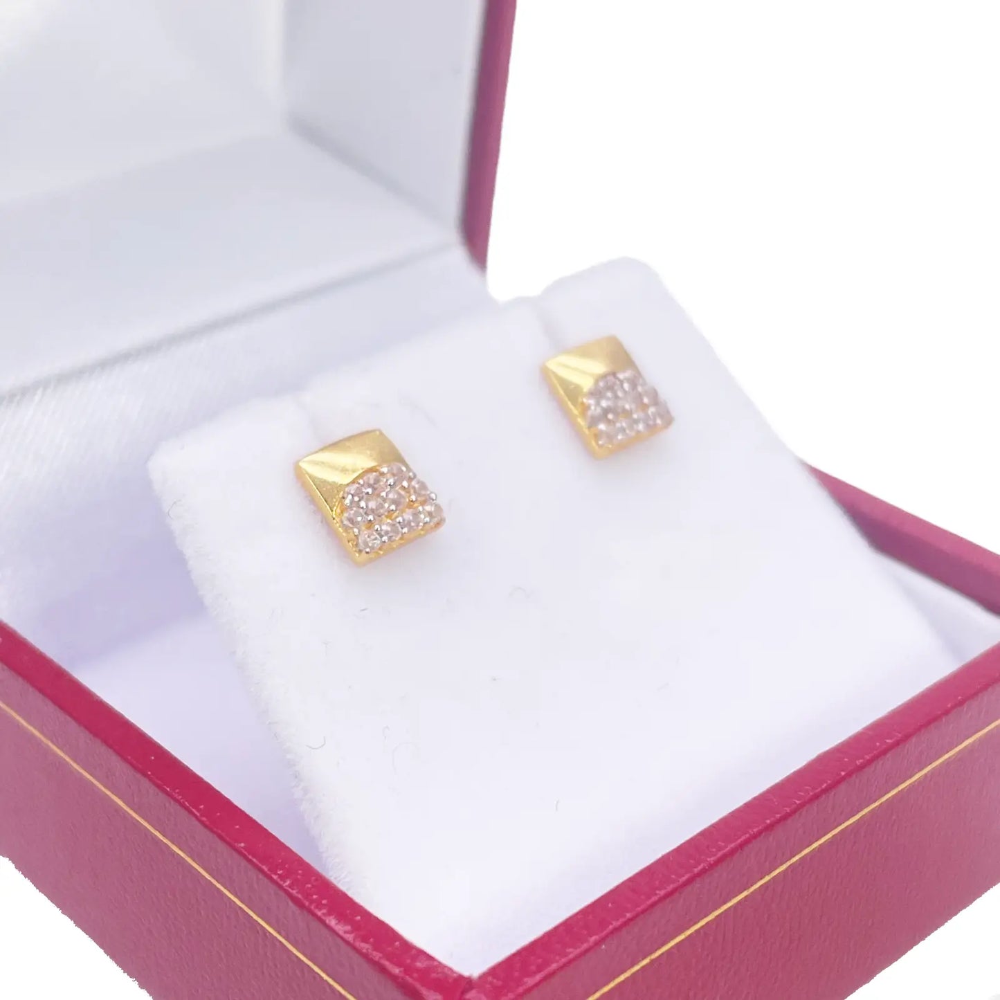 22ct Gold Square Cubic Zirconia Stud High Polished Earrings Sparkle Design 5.5mm  Gold earring
