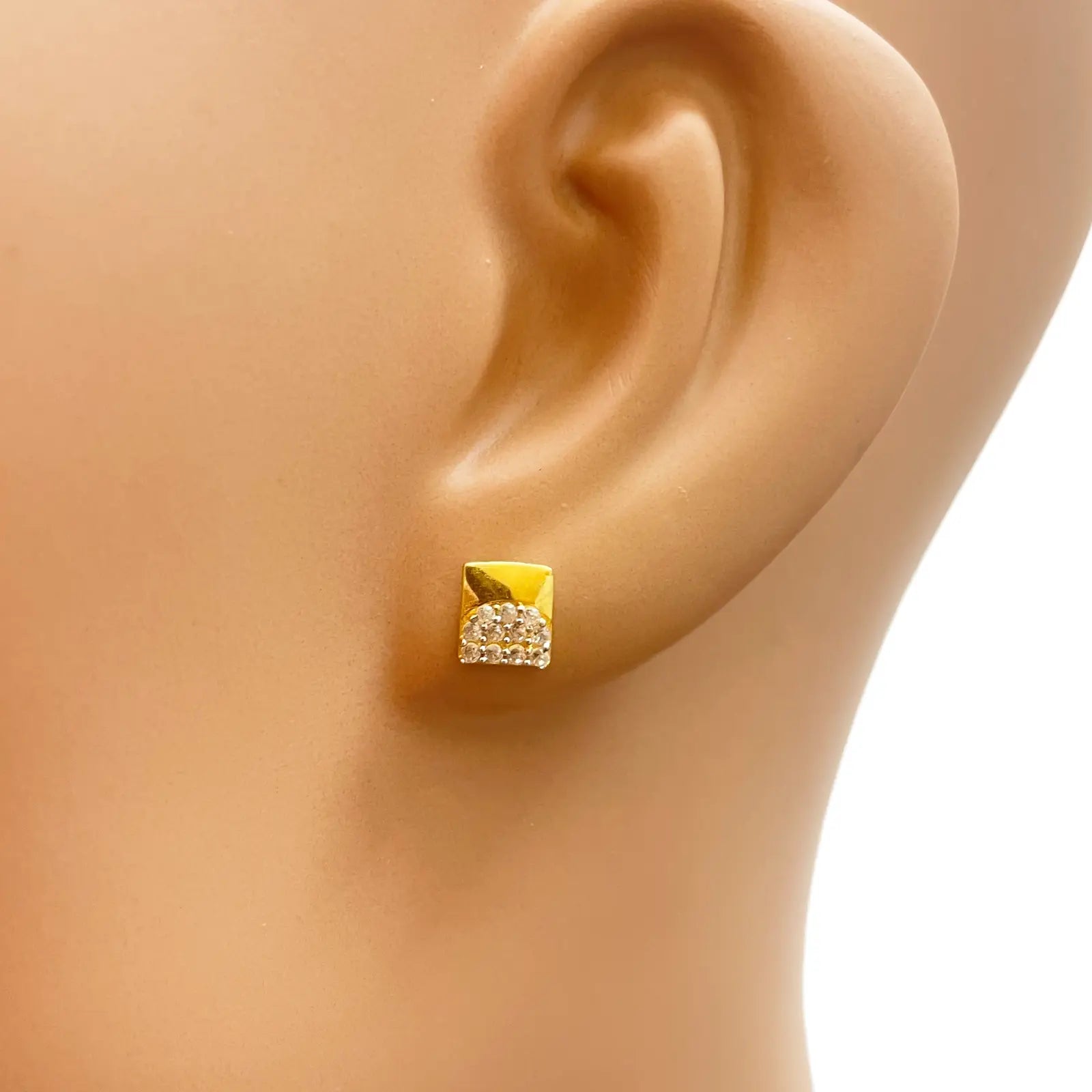 22ct Gold Square Cubic Zirconia Stud High Polished Earrings Sparkle Design 5.5mm  Gold earring