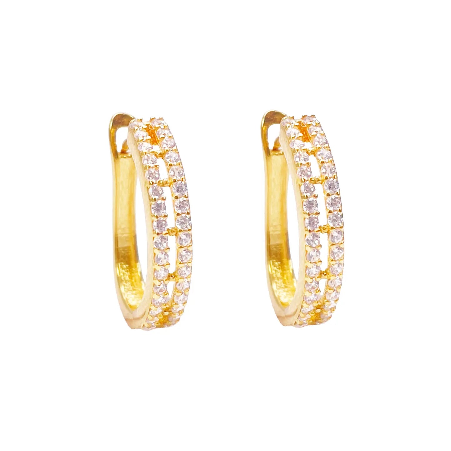 22ct Yellow Gold Beautiful Cubic Zirconia Two Row Huggies Hoop Earrings 10mm Inside Diameter  Gold earring
