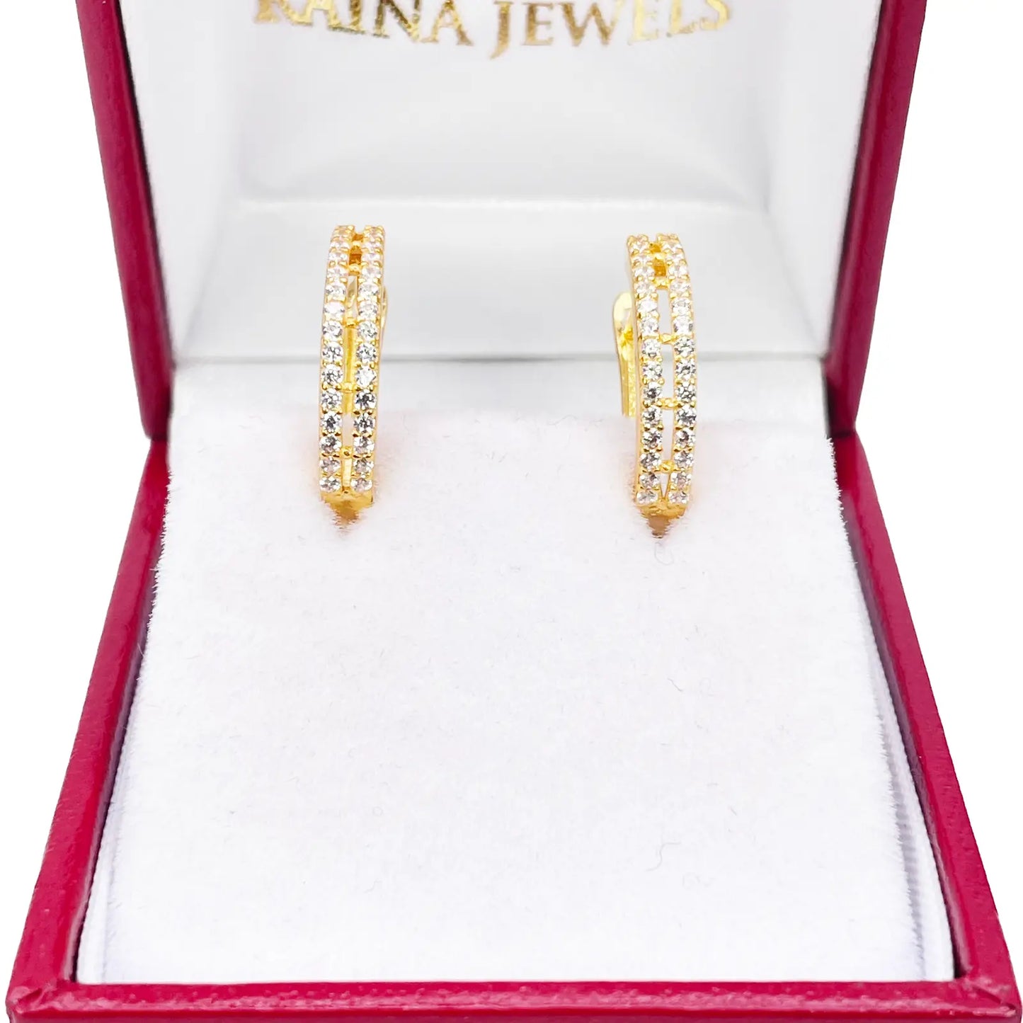 22ct Yellow Gold Beautiful Cubic Zirconia Two Row Huggies Hoop Earrings 10mm Inside Diameter  Gold earring