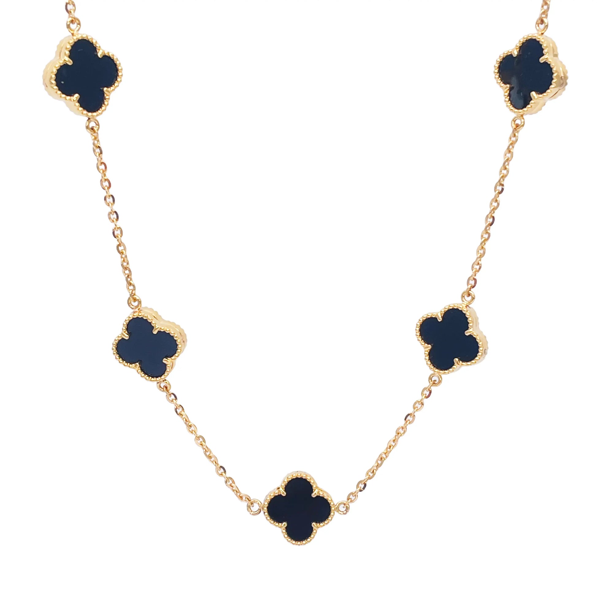 22ct Yellow Gold Black Onyx Clover Necklace 18 Inches  Diamond Bracelets